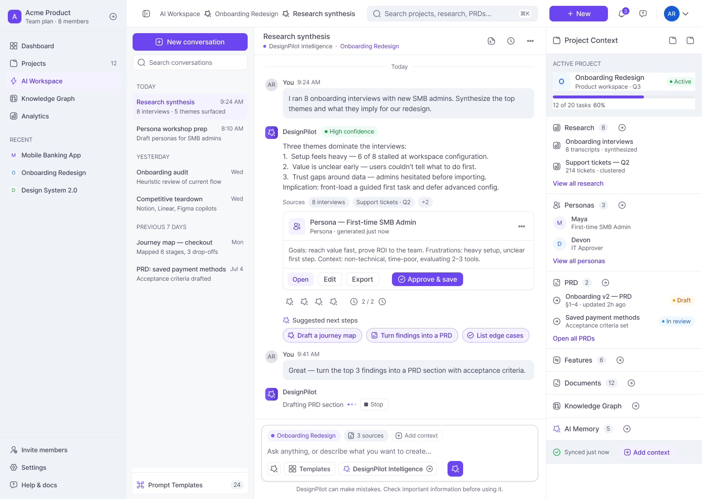 DesignPilot AI Workspace screen