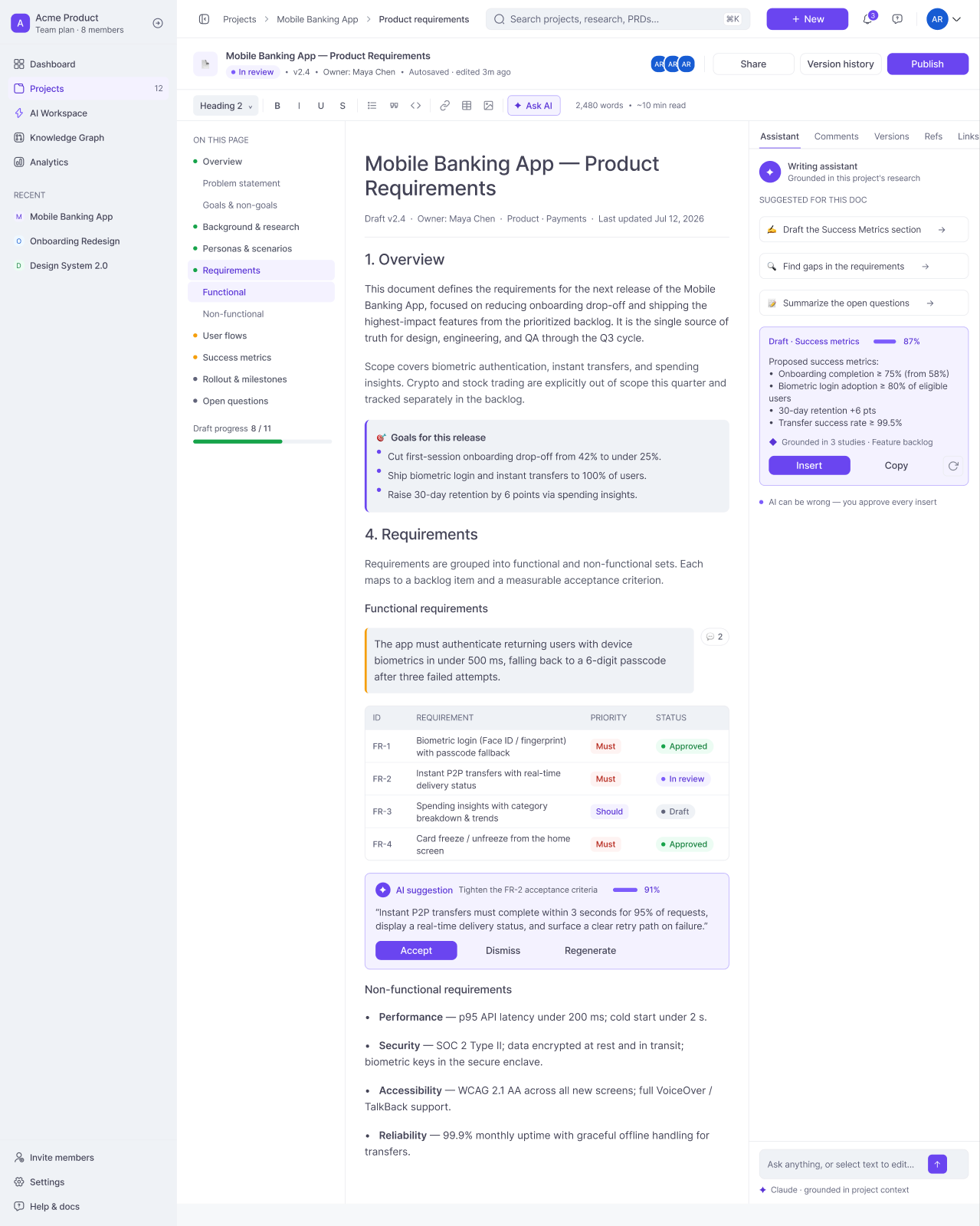 PRD editor — final UI
