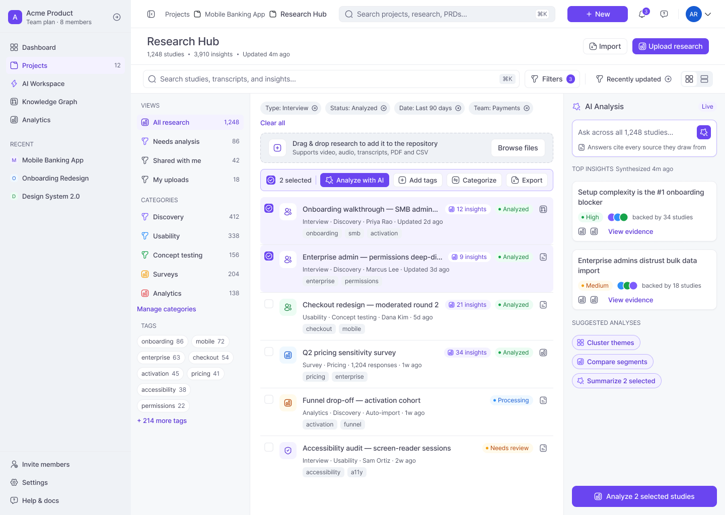 Research Hub — final UI