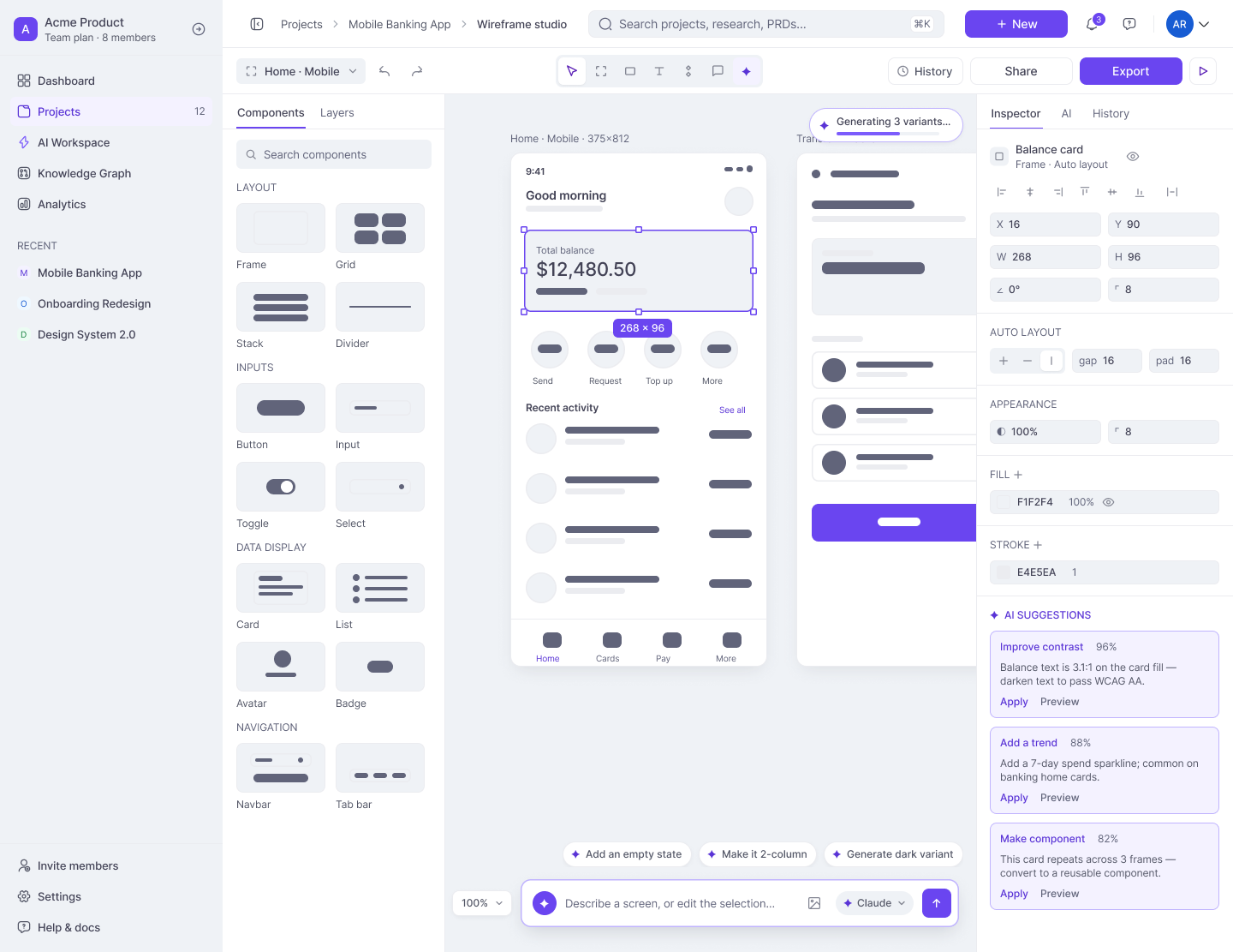 Wireframe studio screen